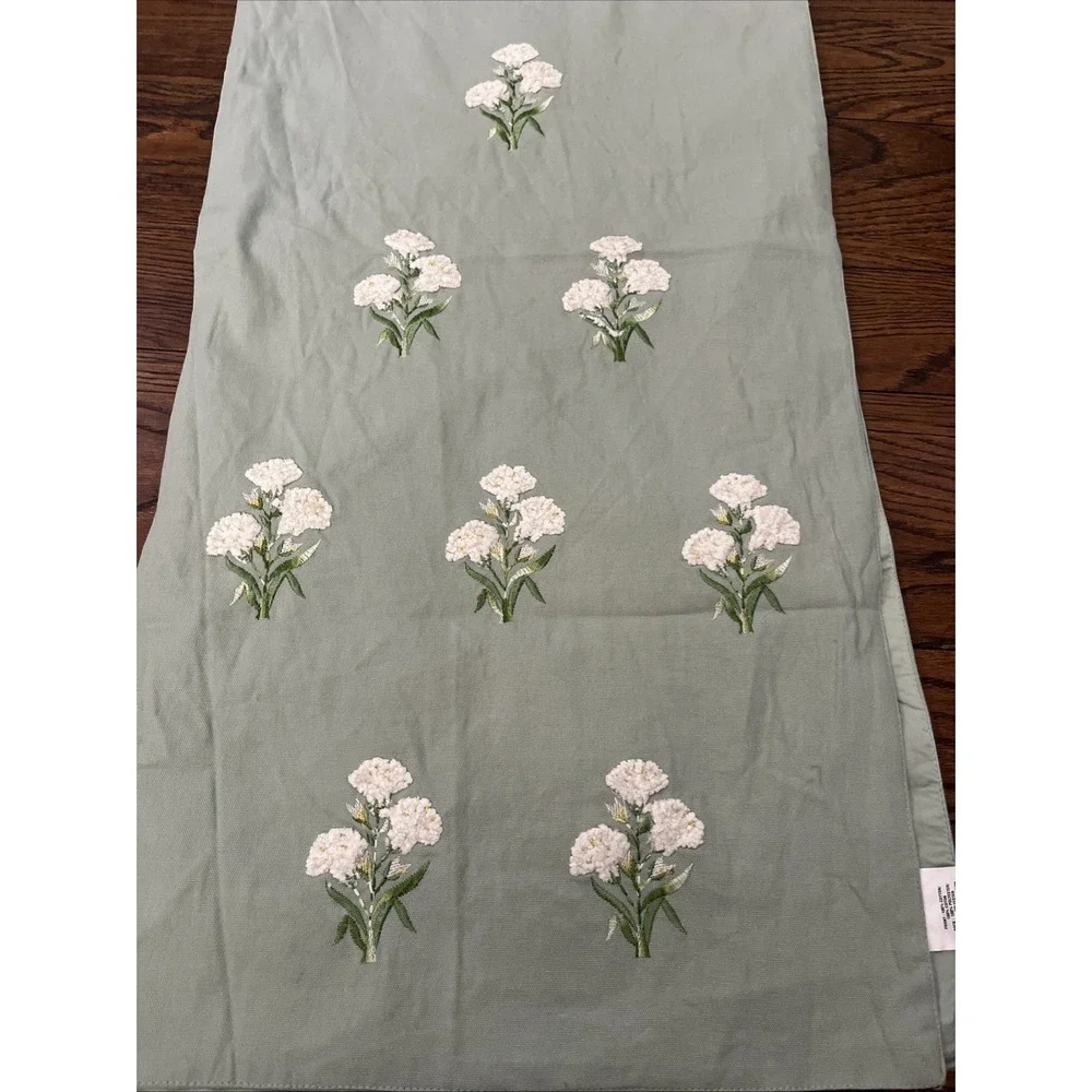 Dream Home Embroidered Floral Table Runner Terry Sage Green Spring 16